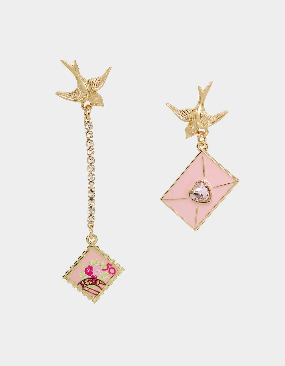 SWEETHEART SWOON DOVE ENVELOPE MISMATCH EARRINGS PINK