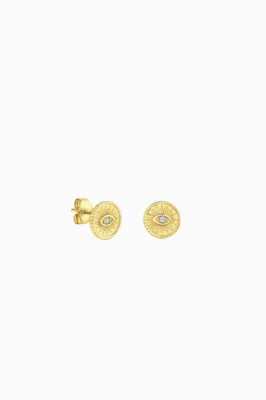 Sydney Evan Gold & Diamond Small Marquise Eye Coin Studs - Yellow Gold