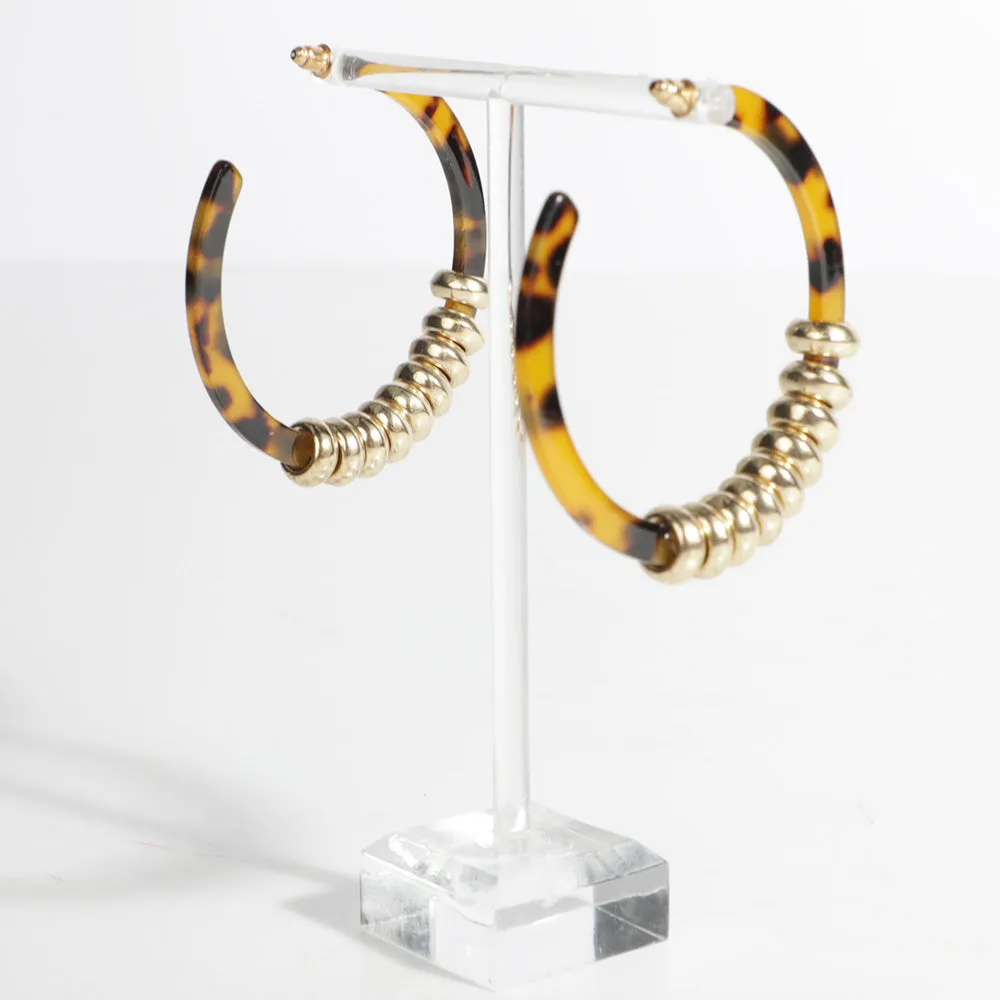 Telephone Cord Tortoise Lucite Resin Open Hoops