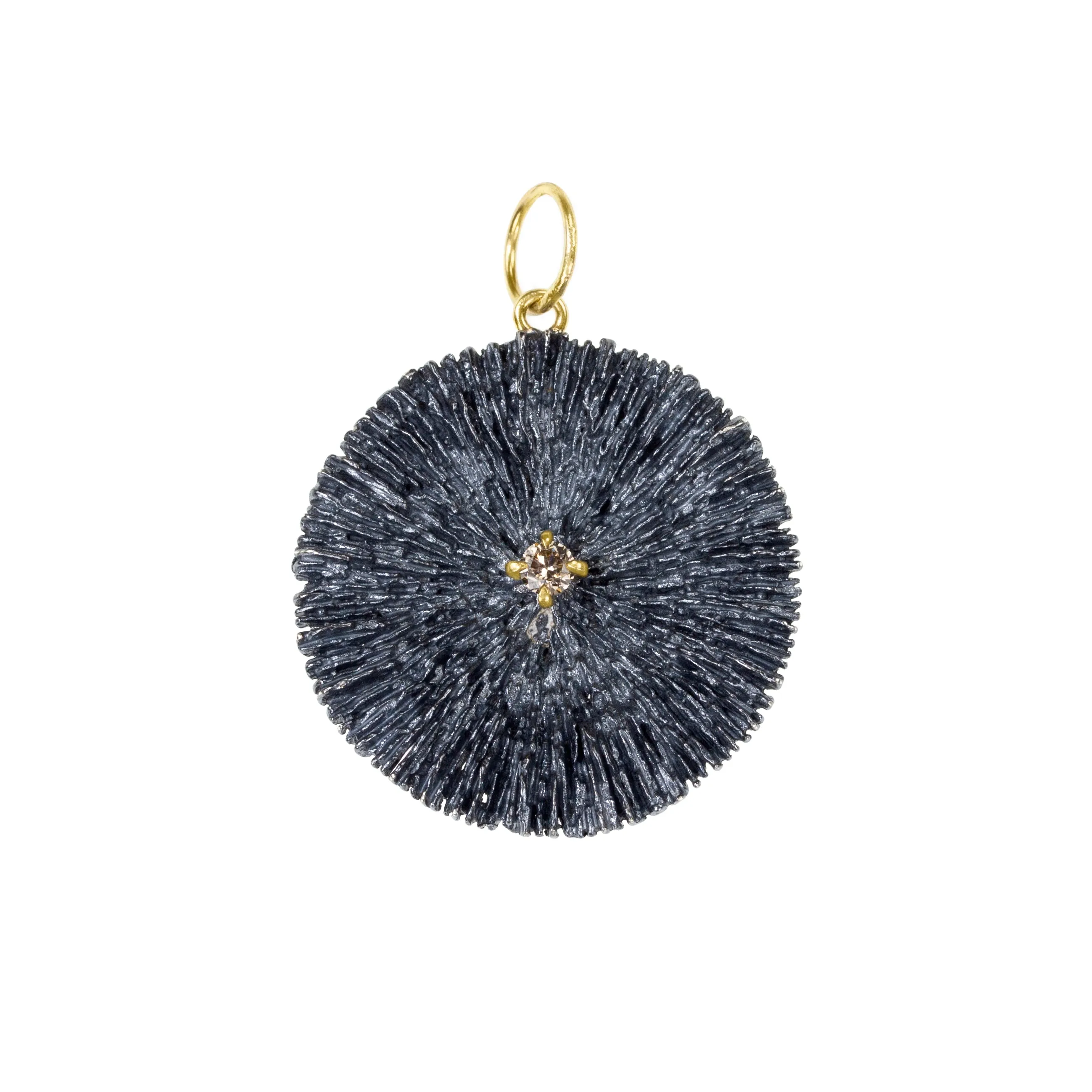 Textured Round Pendant with Champaign Diamond - Large