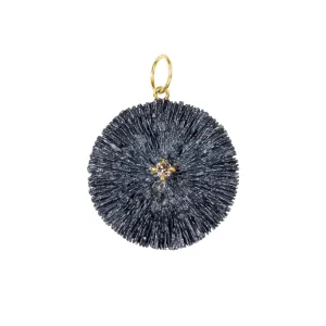 Textured Round Pendant with Champaign Diamond - Large