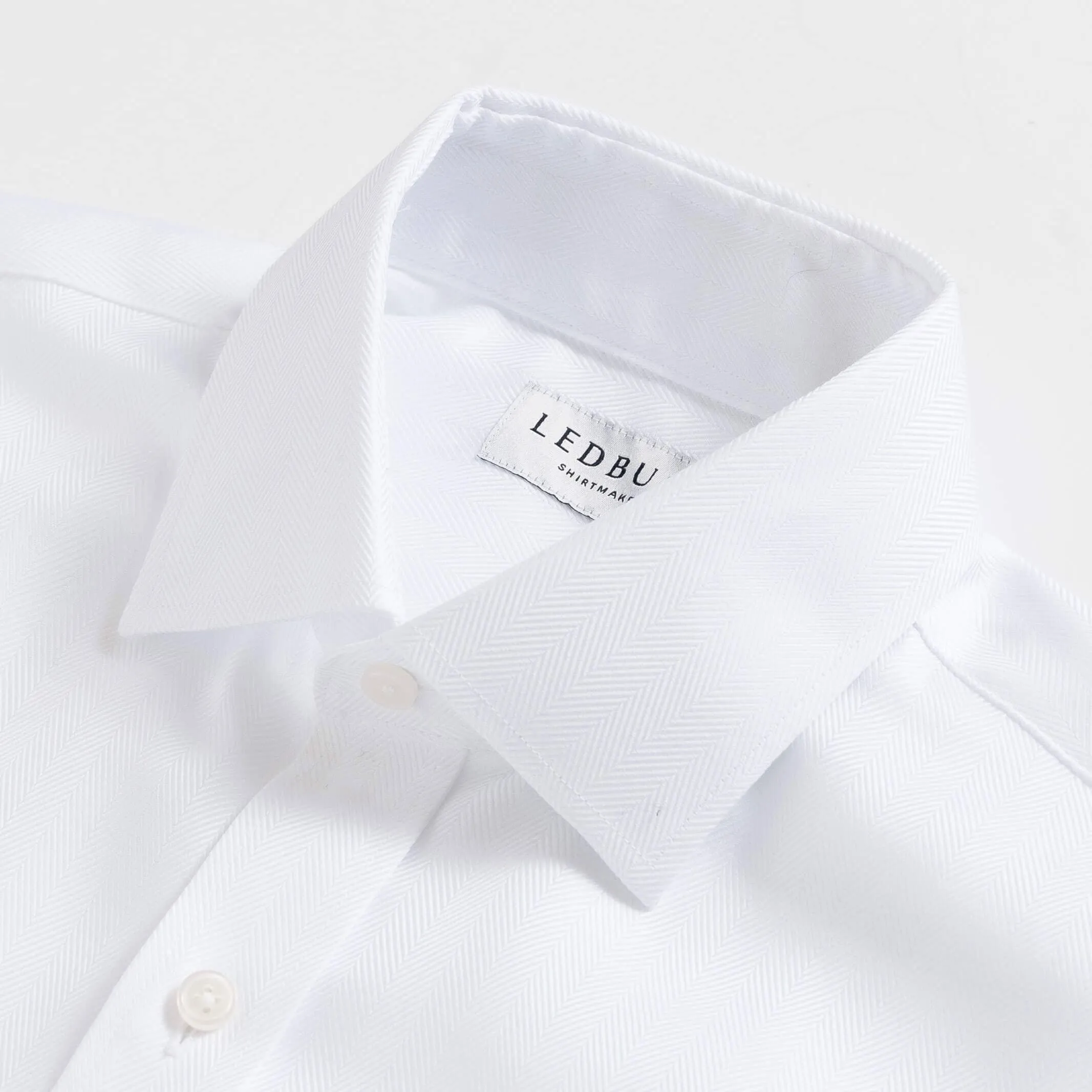 The White Canbury Herringbone Non Iron Custom Tuxedo Shirt