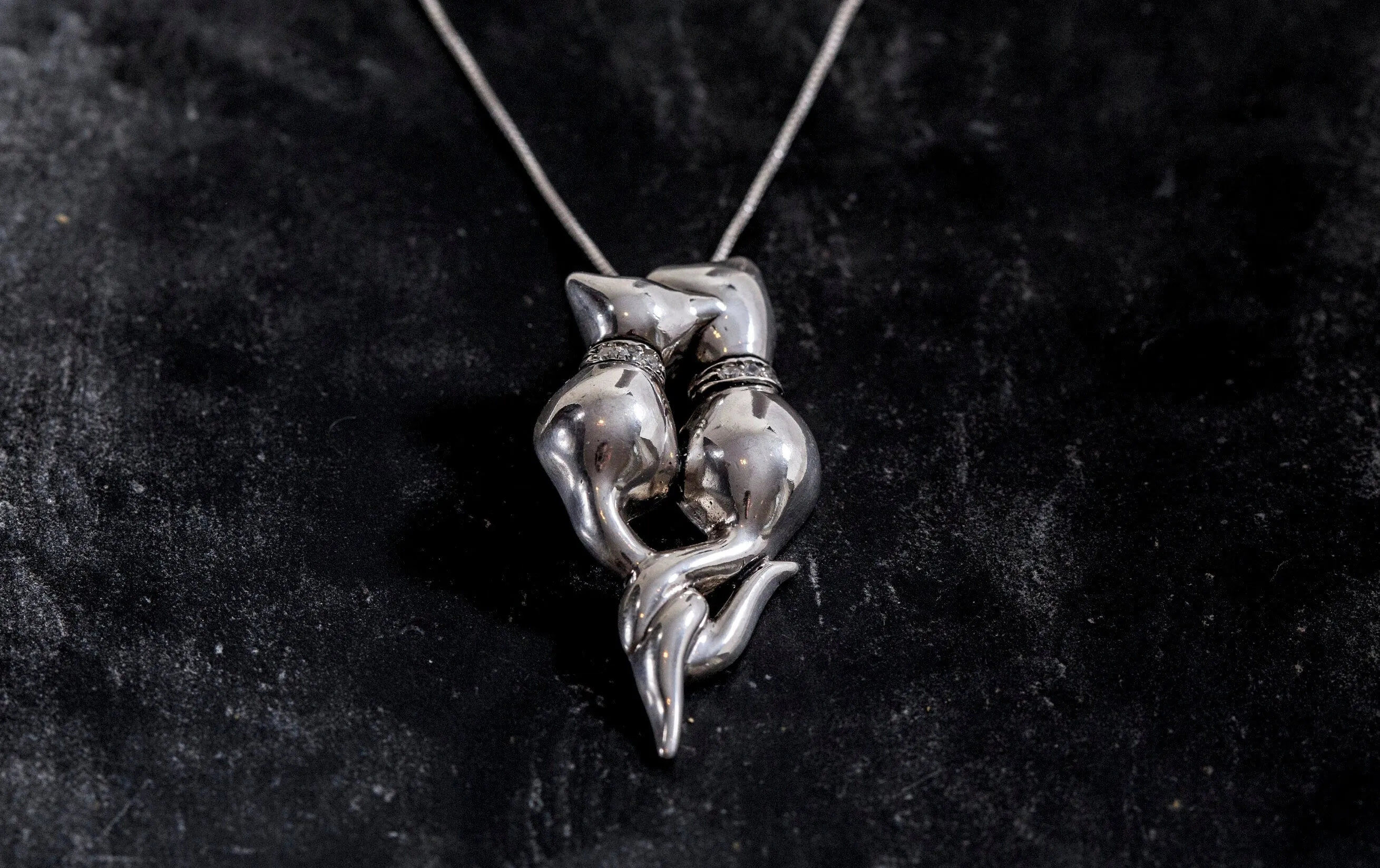 Two Cat Necklace - Silver Cat Necklace - Cat Lover Pendant