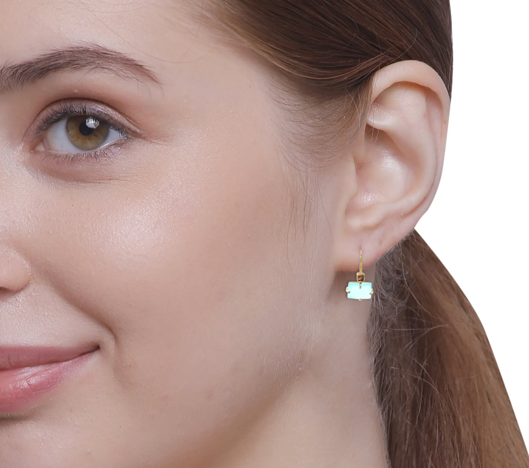 Vama | Amara Earrings | Metal-Sterling Silver | Stone-Aqua Chalcedony | Finish-Shiny