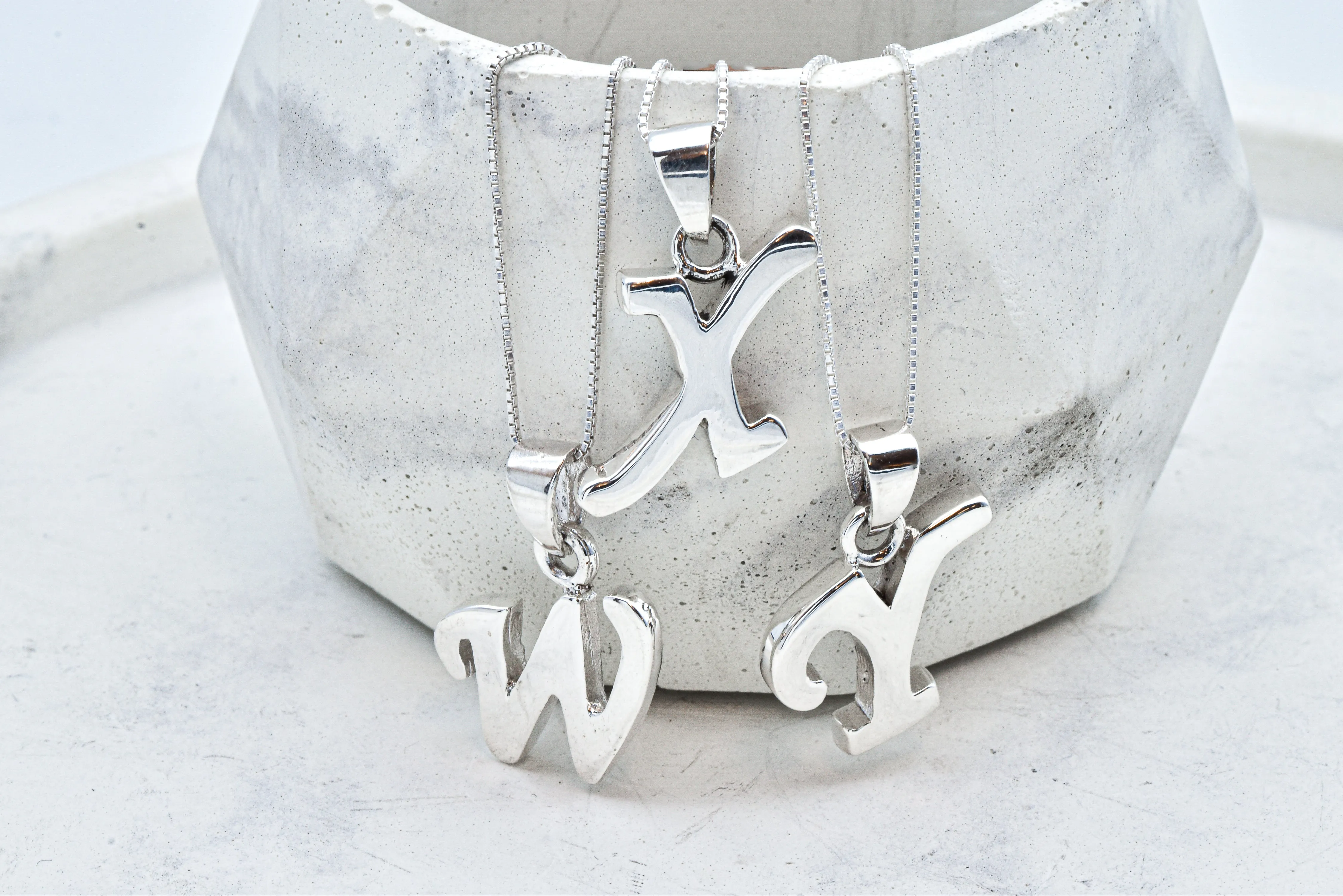 White Gold Letter Pendant - Initial Letter Charm - Personalized Letter Necklace