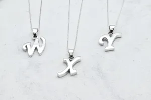 White Gold Letter Pendant - Initial Letter Charm - Personalized Letter Necklace