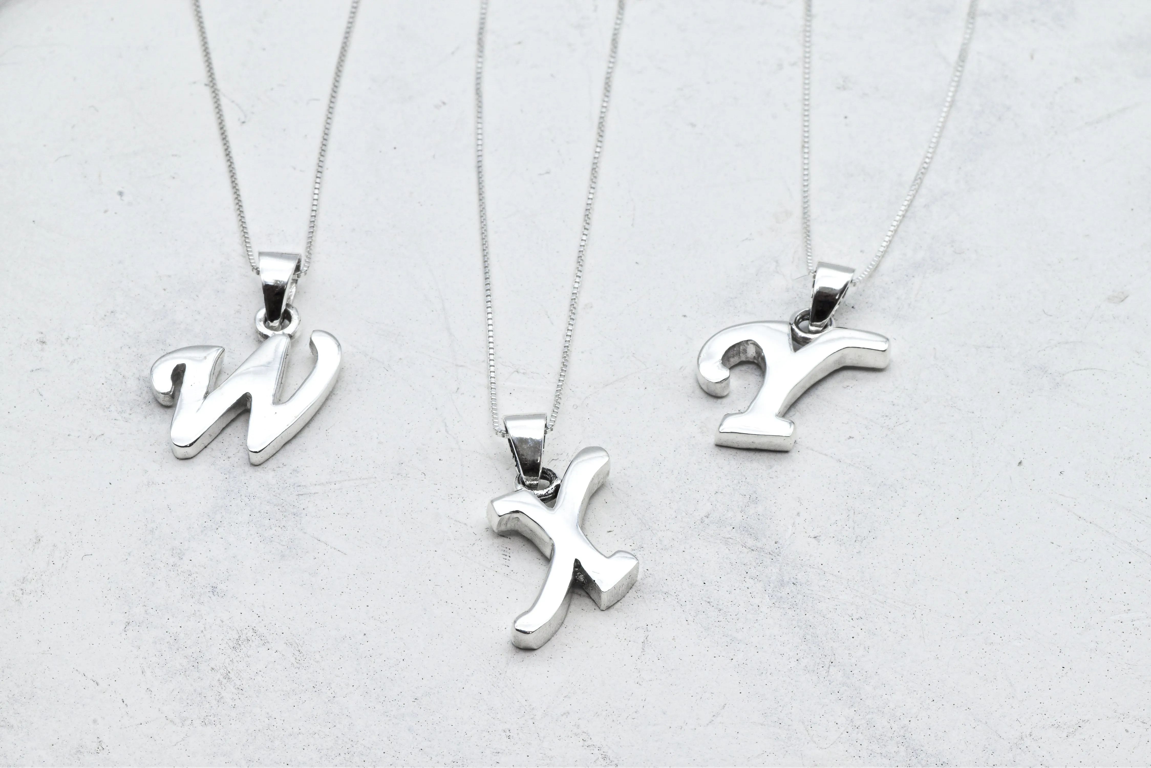 White Gold Letter Pendant - Initial Letter Charm - Personalized Letter Necklace