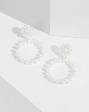 White Pearl Halo Drop Earrings