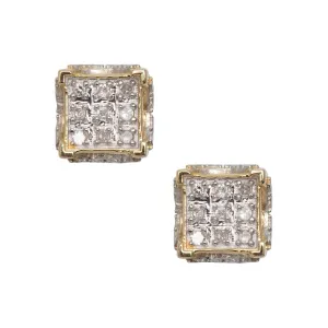 Women's Concave Square Micro-Pavé Diamond Stud Earrings 0.09ct 10K Yellow Gold