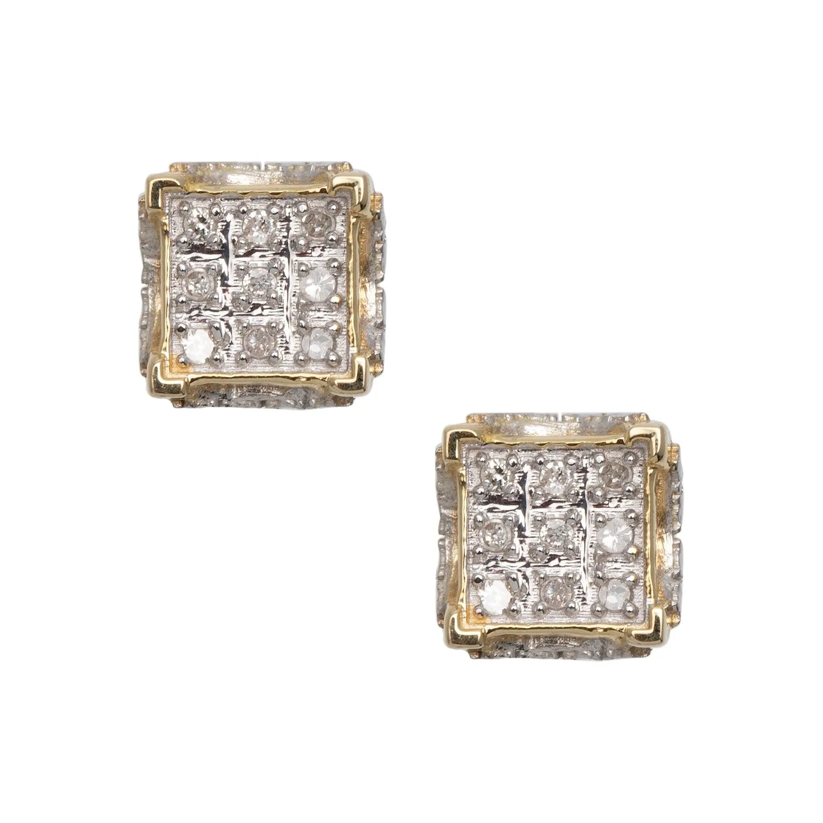 Women's Concave Square Micro-Pavé Diamond Stud Earrings 0.09ct 10K Yellow Gold