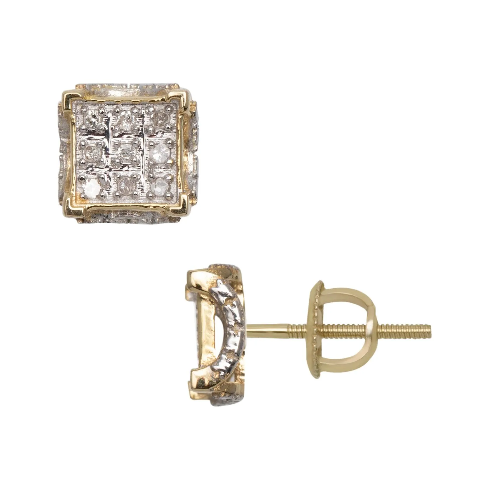 Women's Concave Square Micro-Pavé Diamond Stud Earrings 0.09ct 10K Yellow Gold