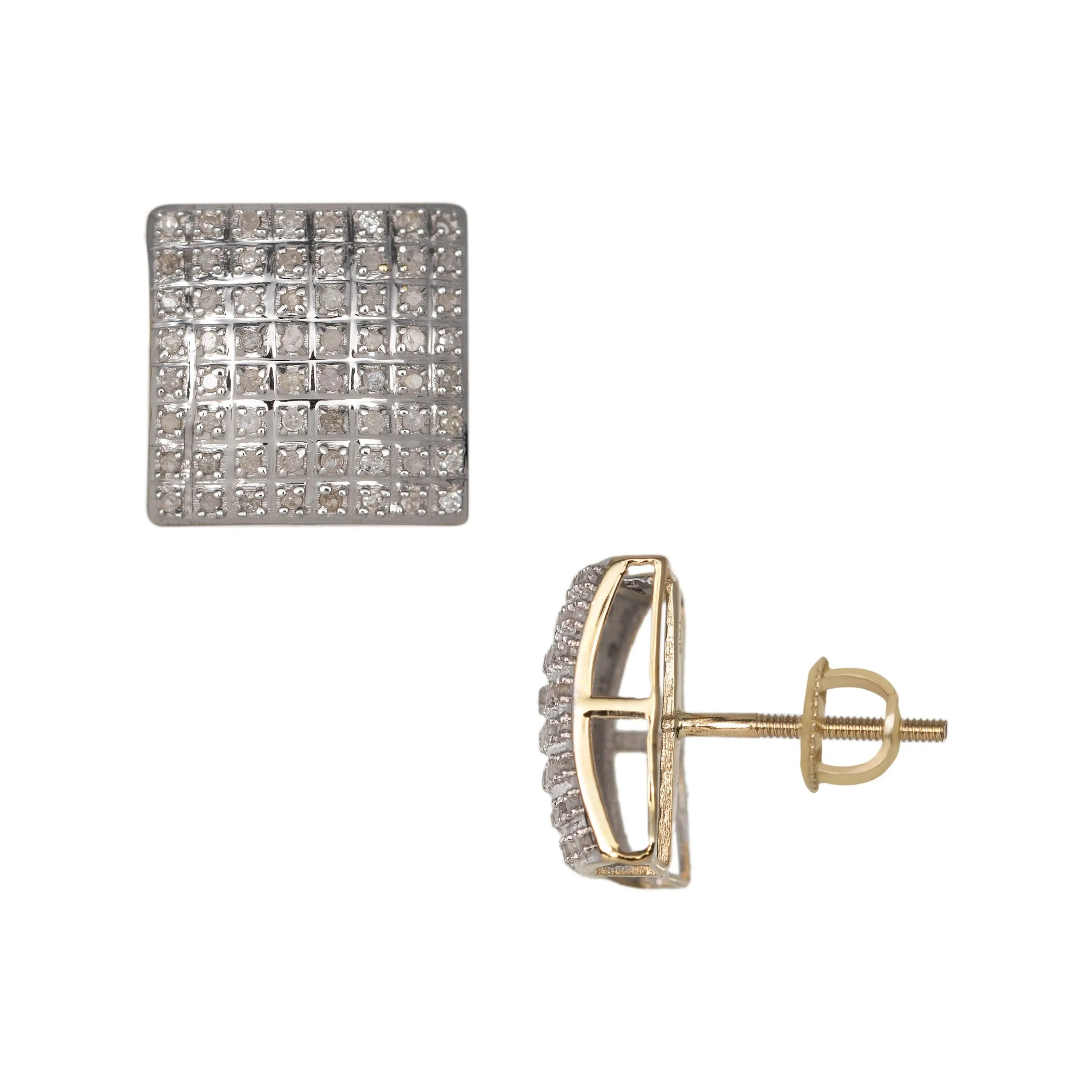 Women's Cushion Micro-Pavé Square Diamond Stud Earrings 0.48ct 10K Yellow Gold