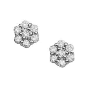 Women's Flower Cluster Diamond Stud Earrings 0.45ct 14K White Gold