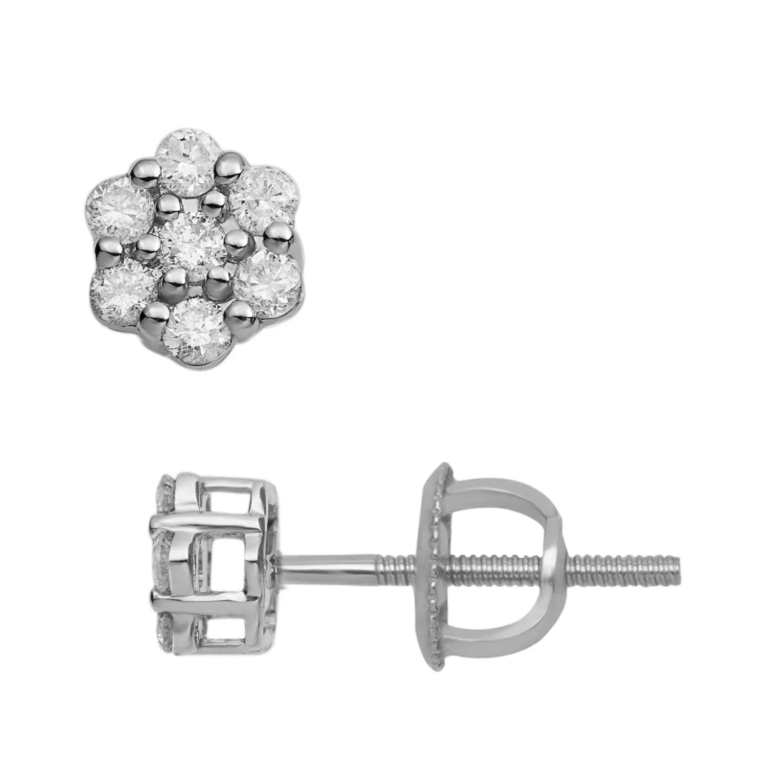 Women's Flower Cluster Diamond Stud Earrings 0.45ct 14K White Gold