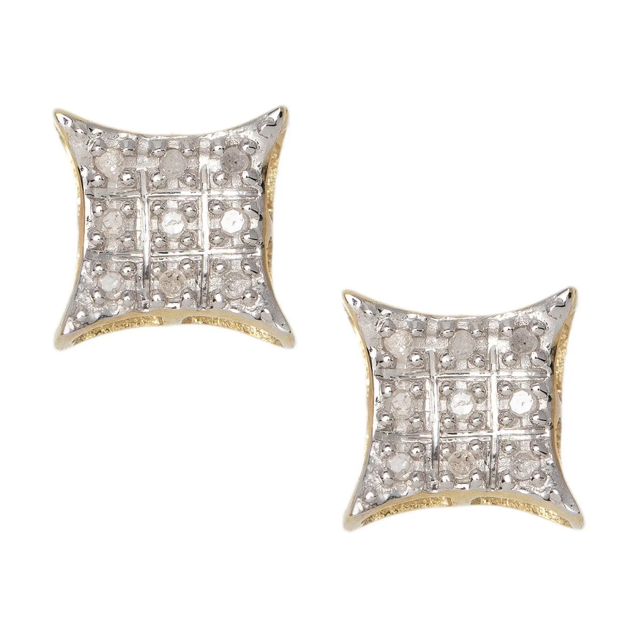 Women's Micro-Pavé Concave Square Diamond Stud Earrings 0.06ct 10K Yellow Gold