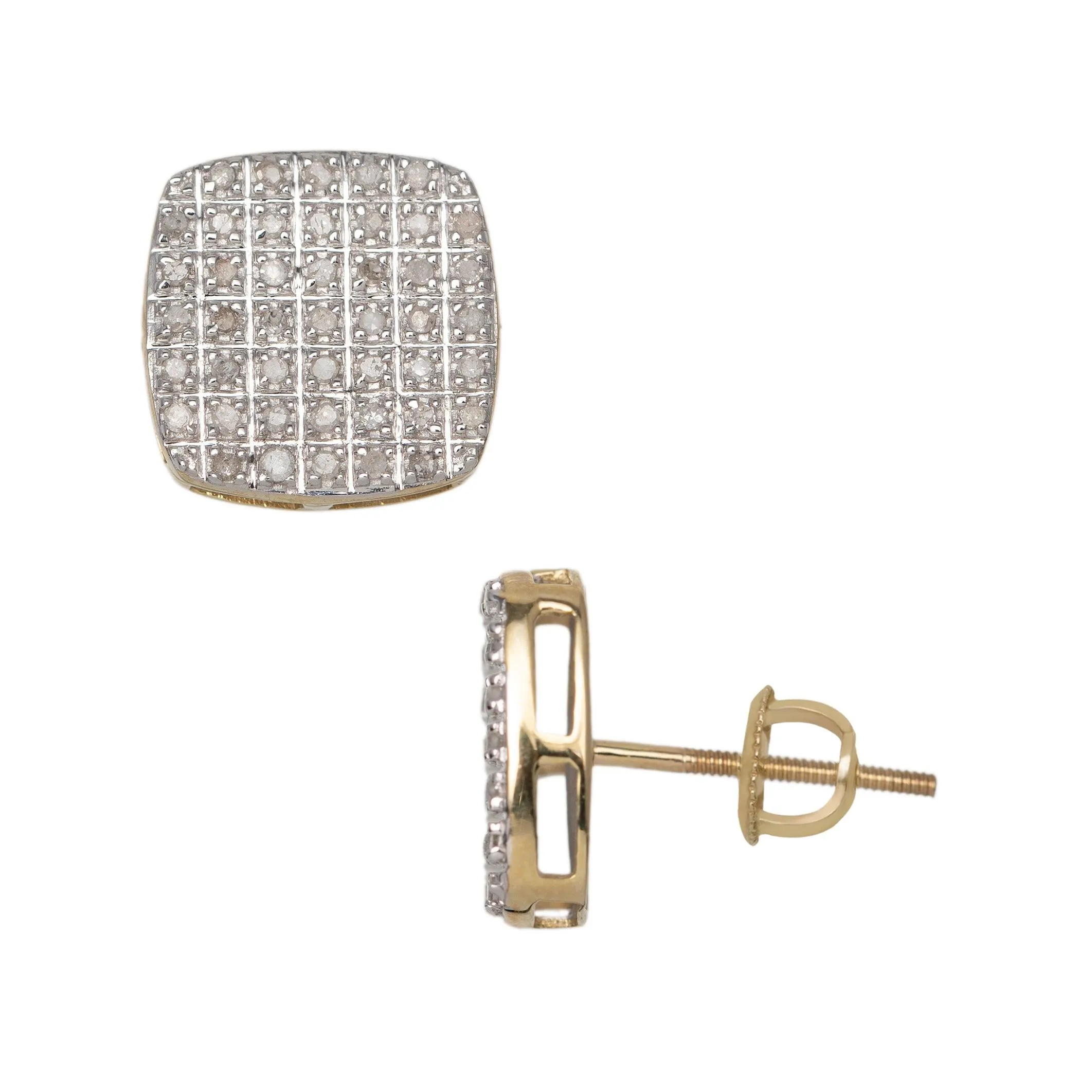 Women's Square Micro-Pavé Diamond Stud Earrings 0.32ct 10K Yellow Gold