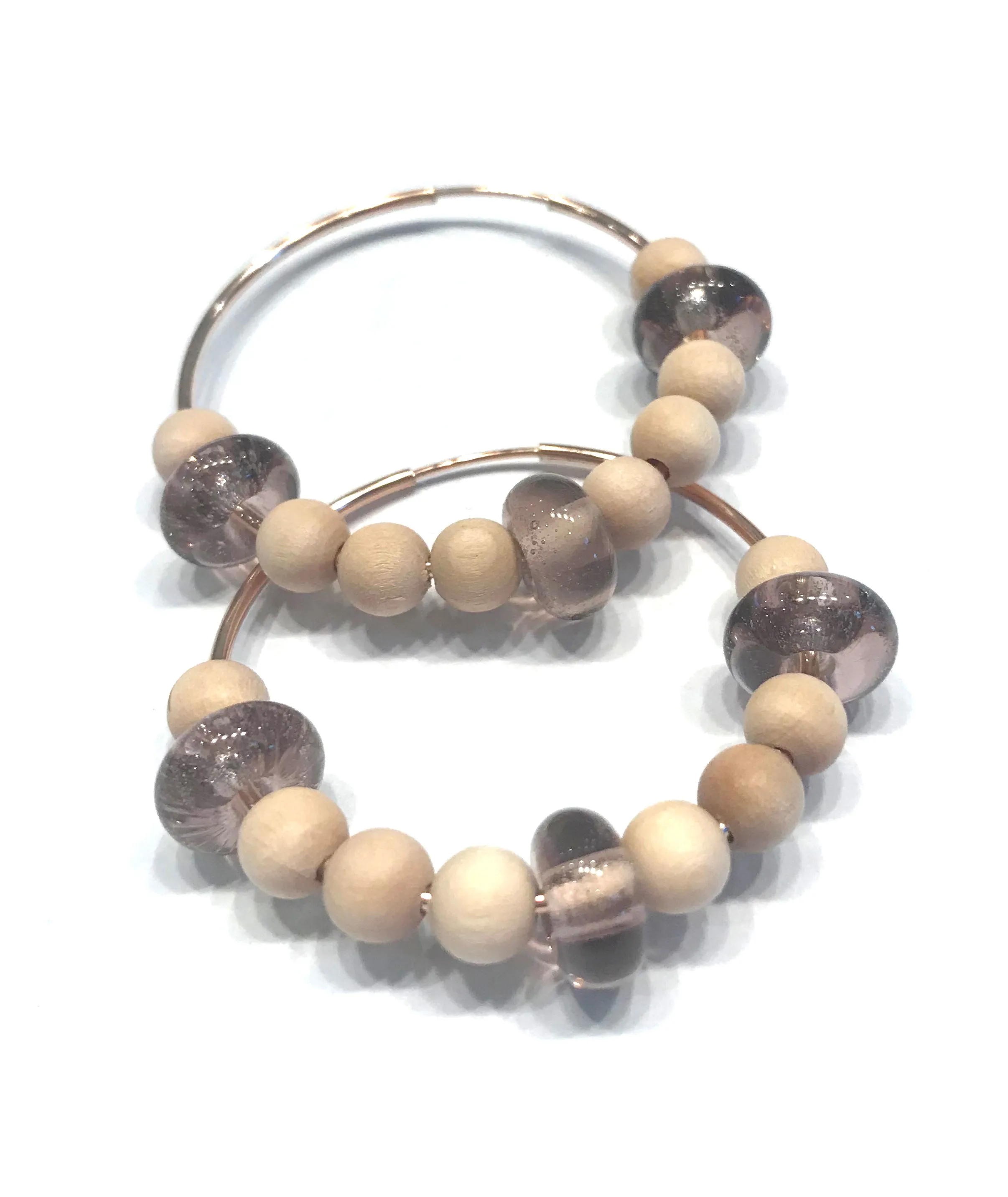 Wood And Sepia Beaded Hoop Earrings